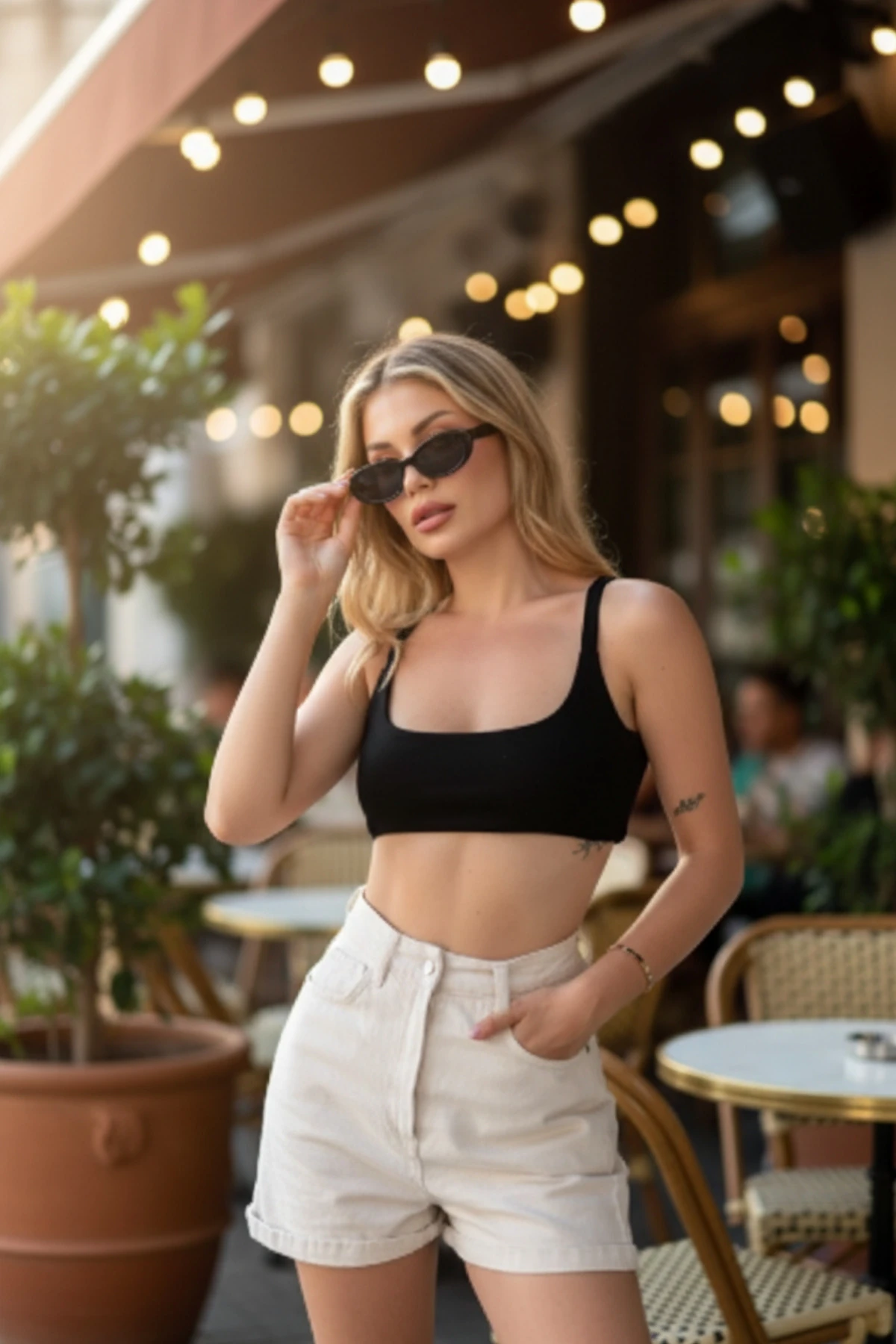 Kadın Askılı Crop Büstiyer Siyah