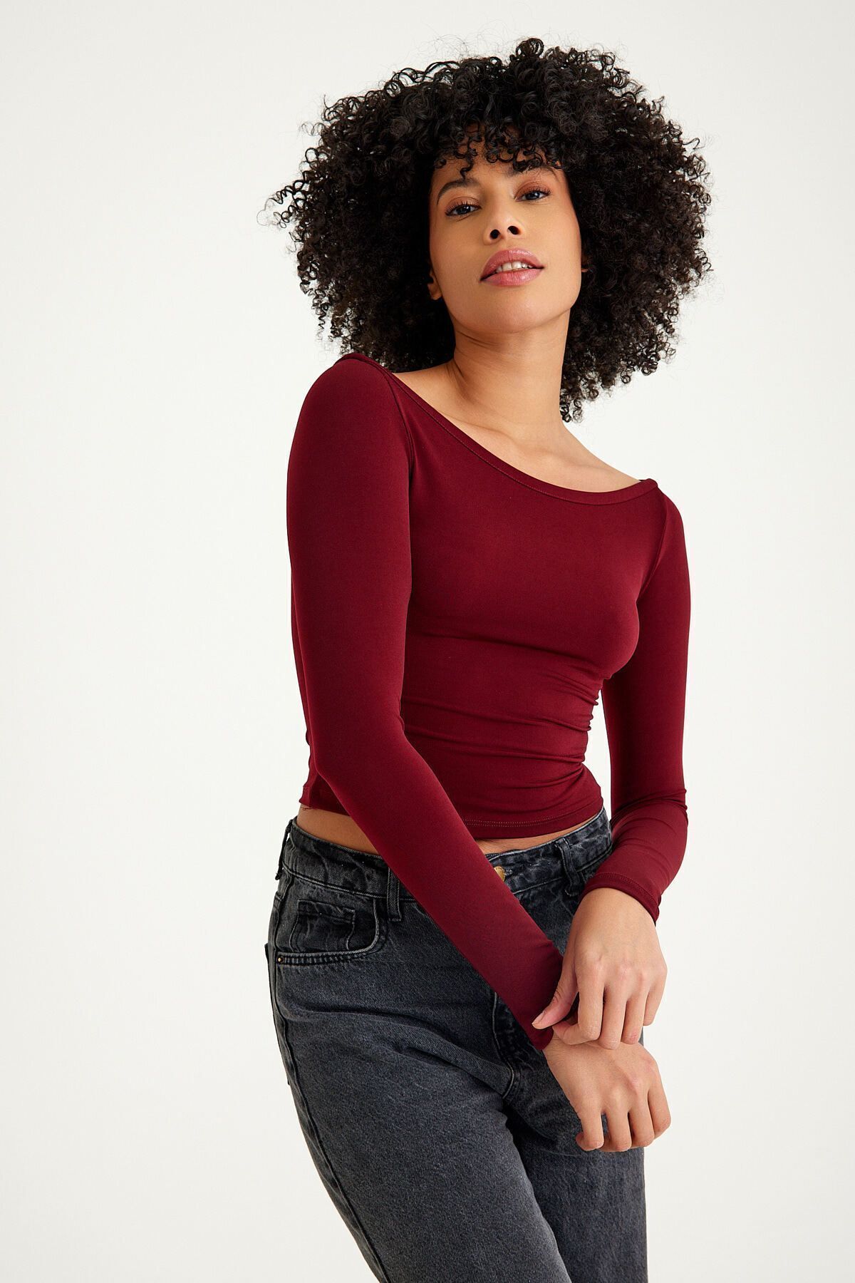 Mh Kayık Yaka Bordo Body