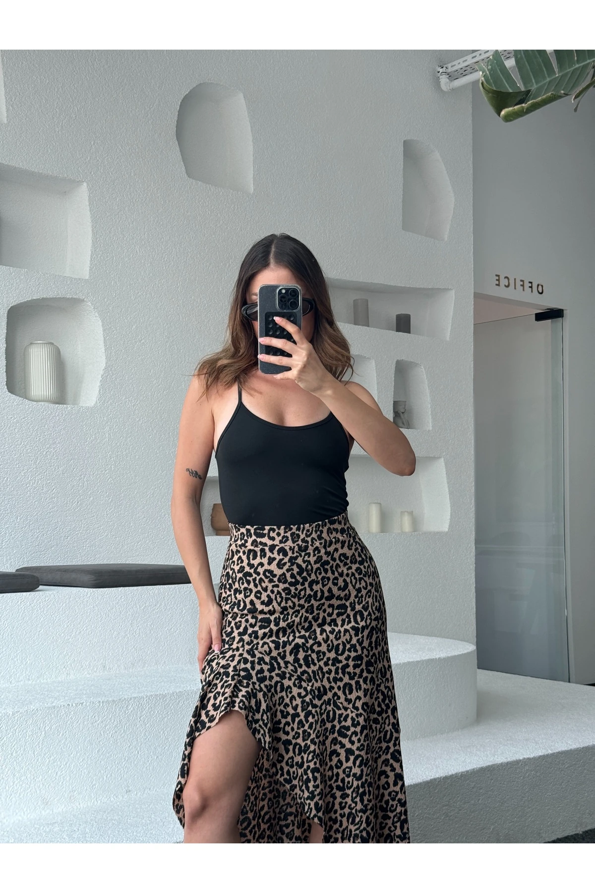 Leopar Desenli Asimetrik Bürümcük Etek