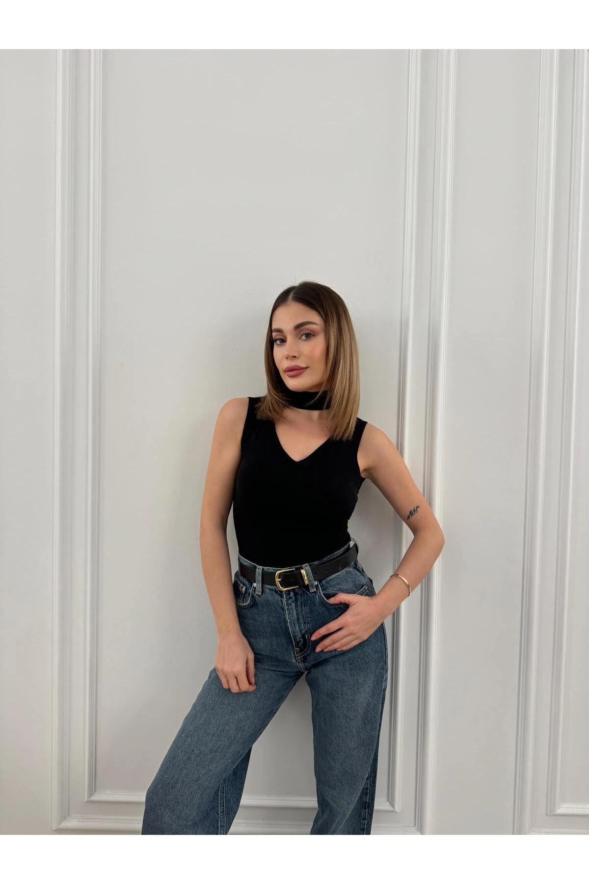 V YAKA SIFIR KOL BLUZ