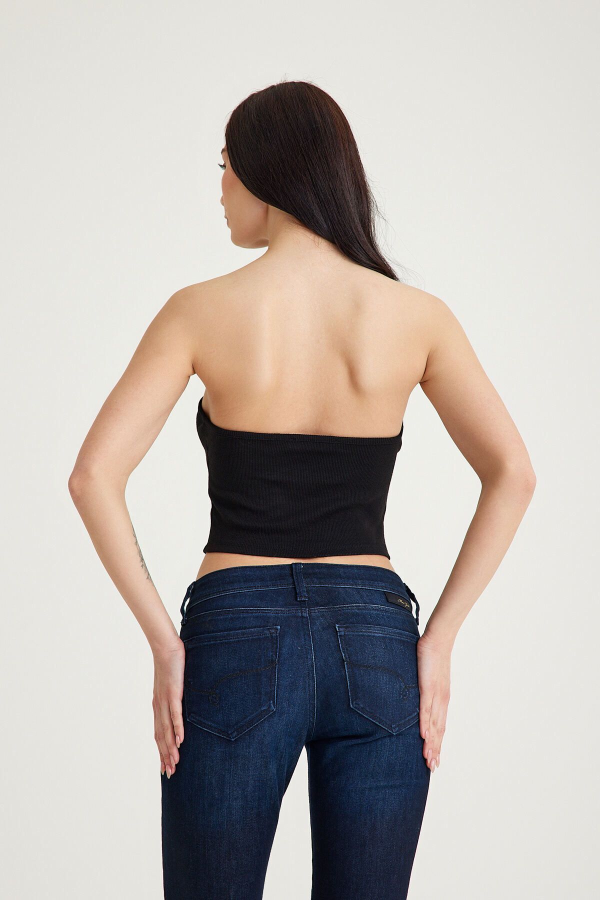 Straplez Kadın Crop Top Büstiyer Siyah