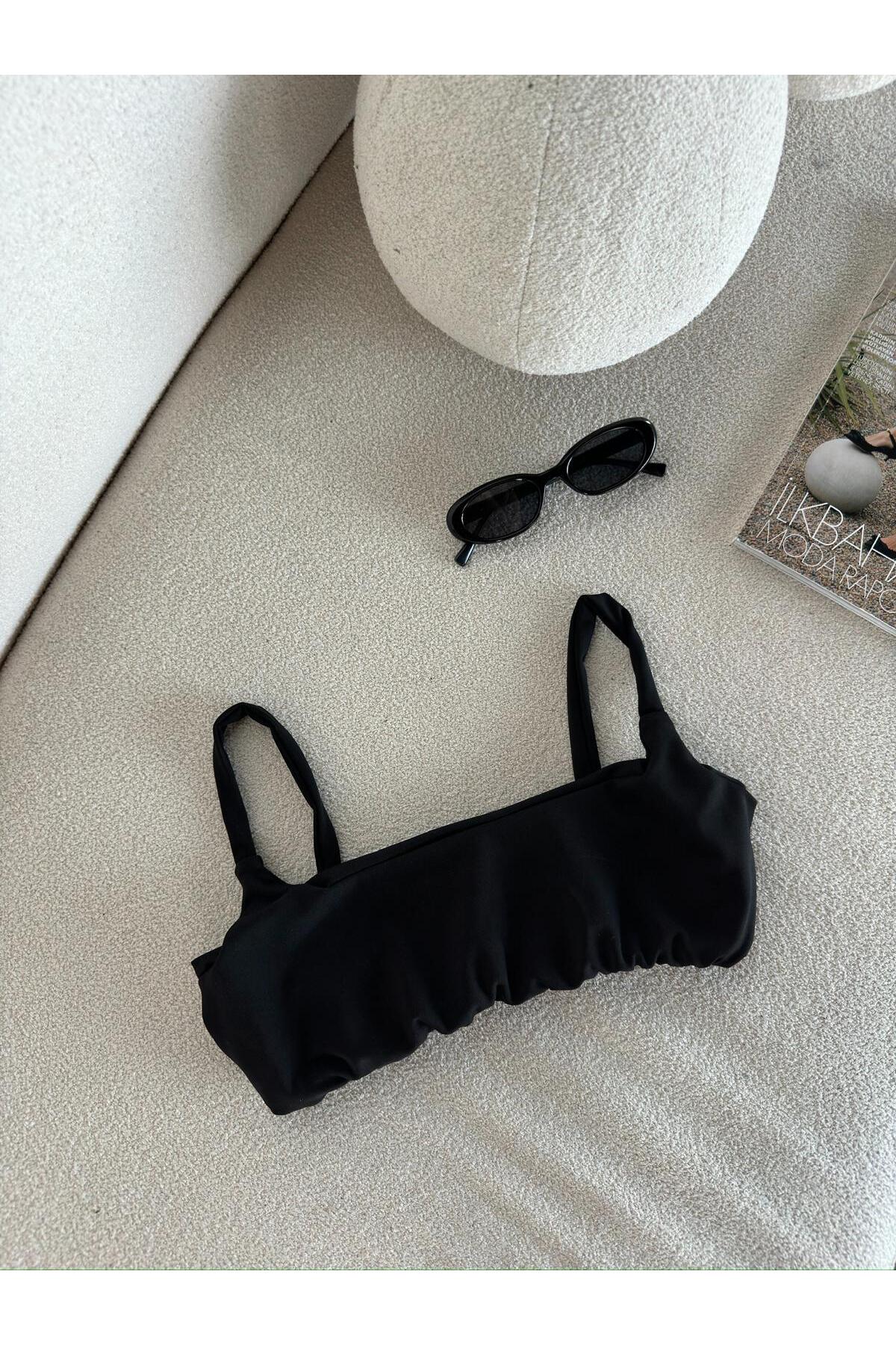 Kadın Alamode Siyah Etek Büstiyer 2'li Takım Yırtmaç Detaylı