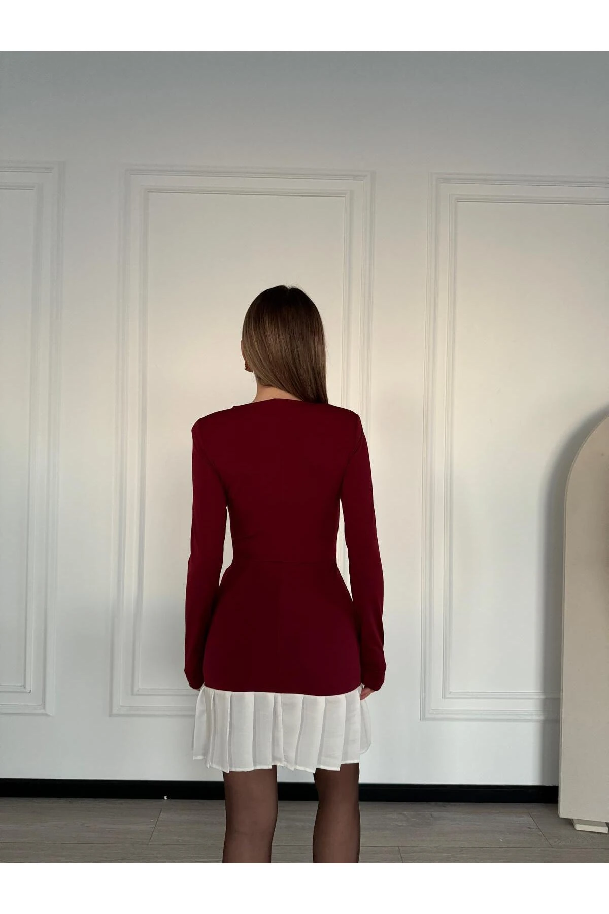 KIRMIZI PİLELİ MİNİ ELBİSE