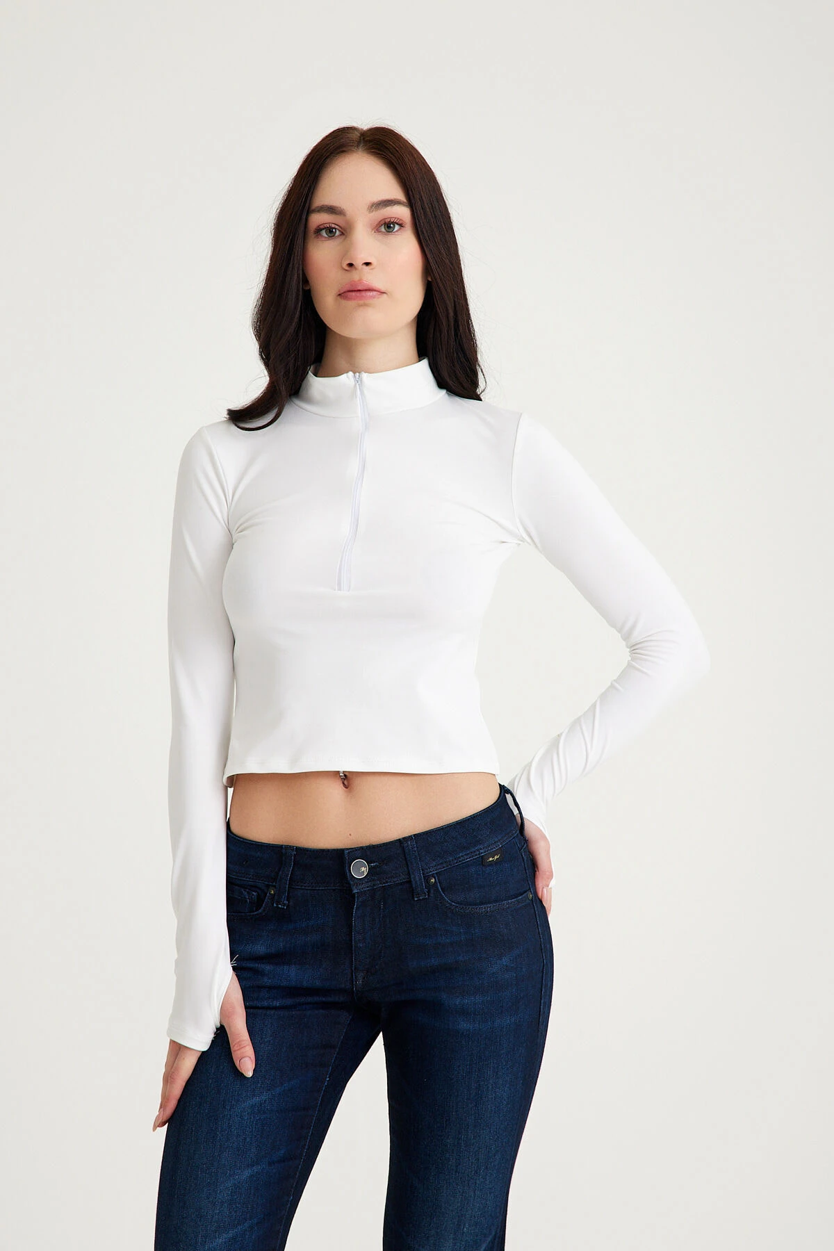 Mh Yarım Fermuarlı Dik Yaka Crop