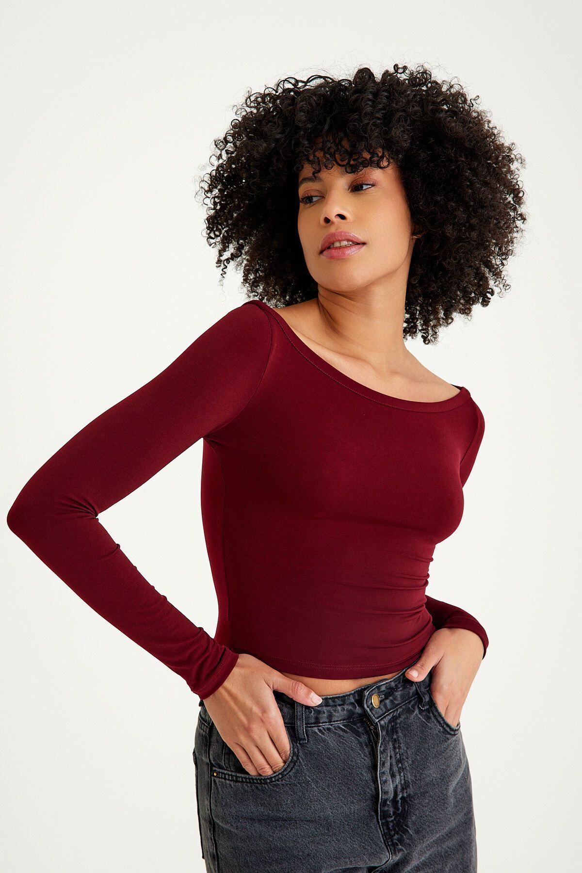 Mh Kayık Yaka Bordo Body