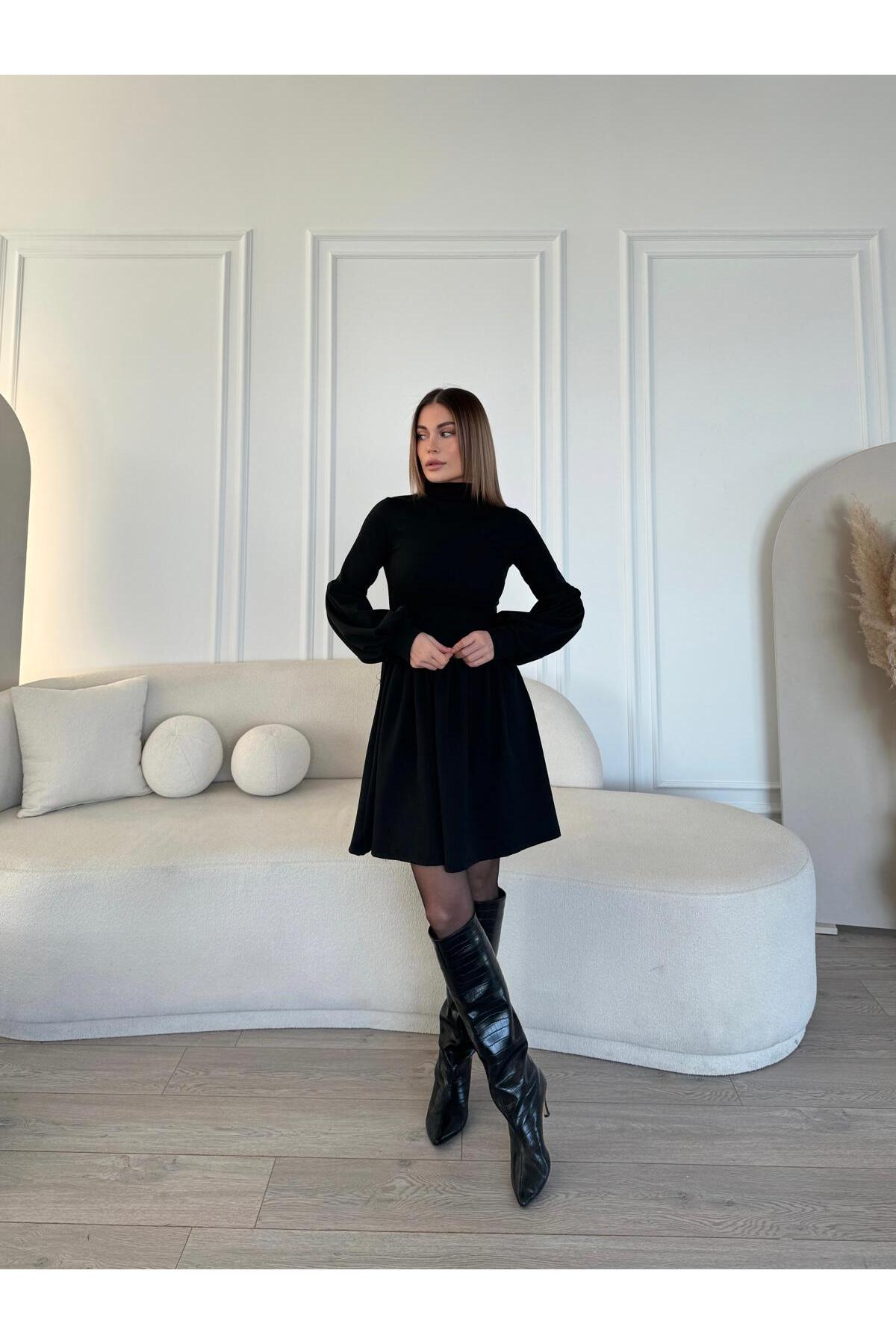 BALIKÇI YAKA VOLENLİ ELBİSE