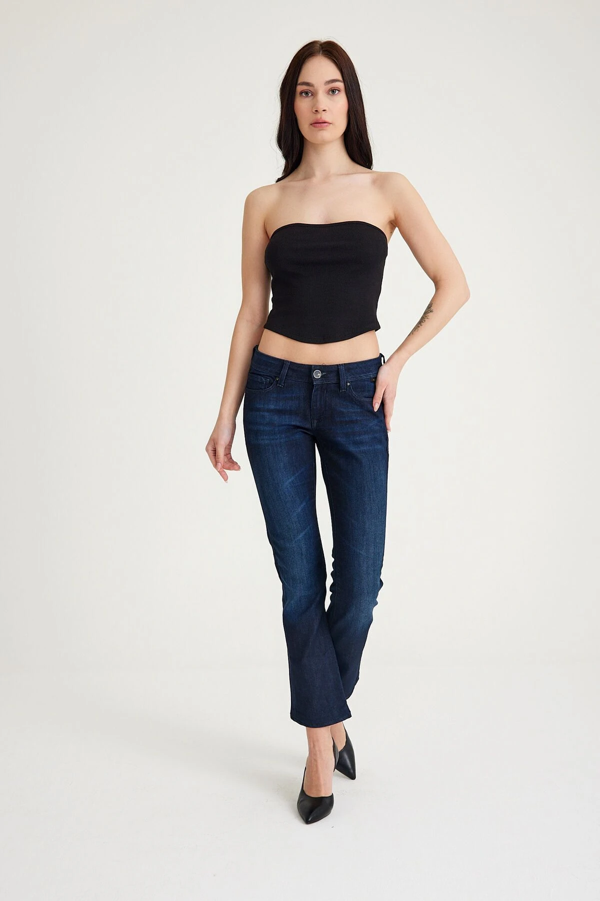 Straplez Kadın Crop Top Büstiyer Siyah