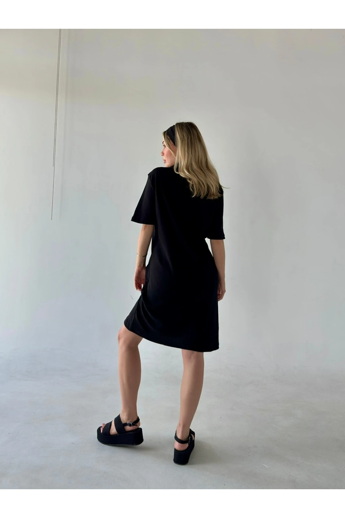 Mh Çift Renk Polo Yaka Kaşkorse Midi Elbise