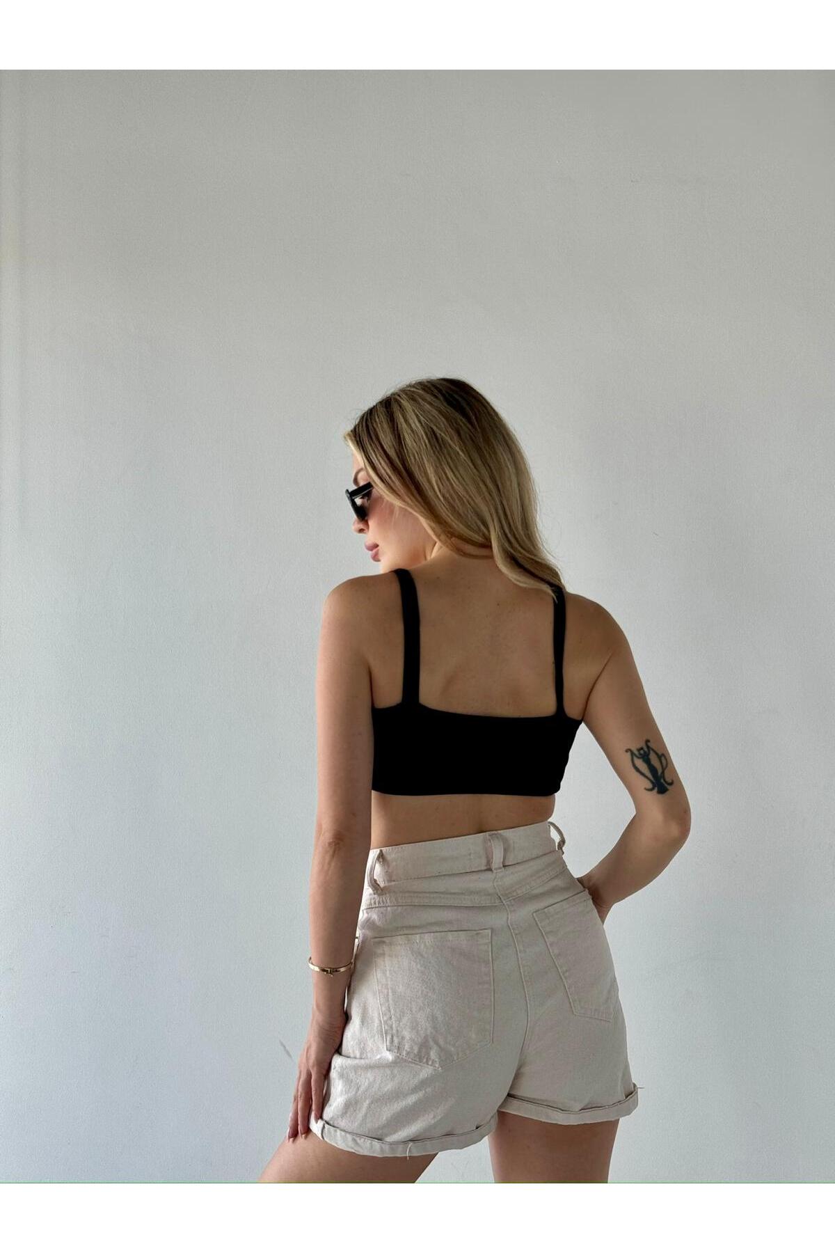 Kadın Askılı Crop Büstiyer Siyah