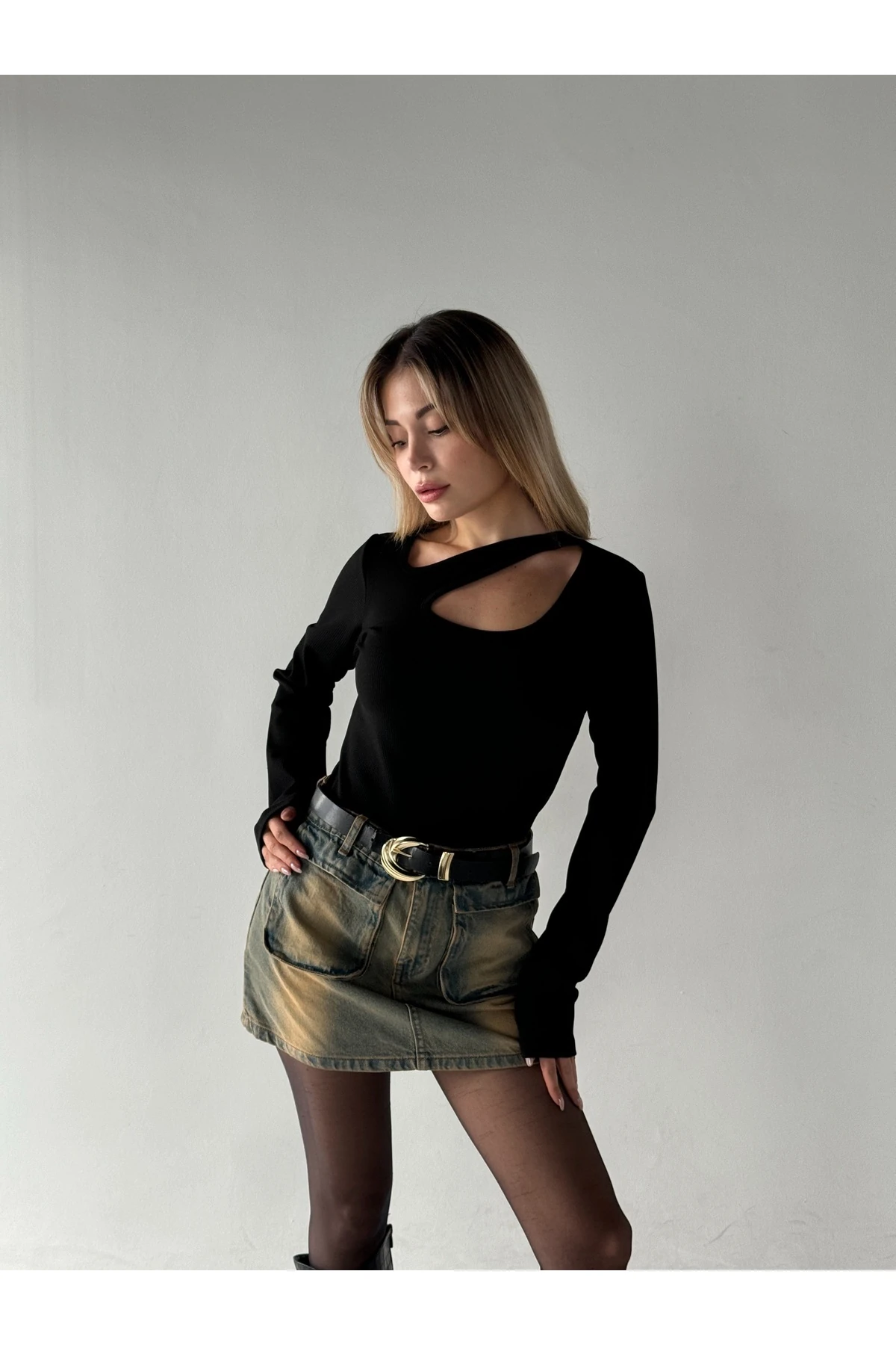 Mh Damla Yaka Siyah Body