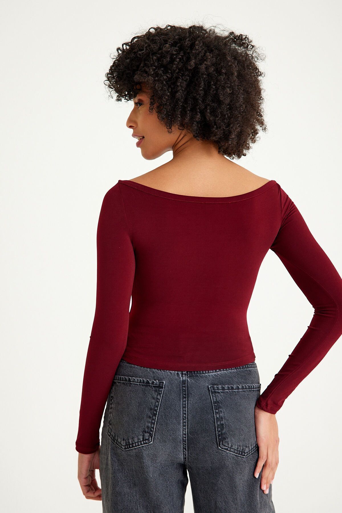 Mh Kayık Yaka Bordo Body