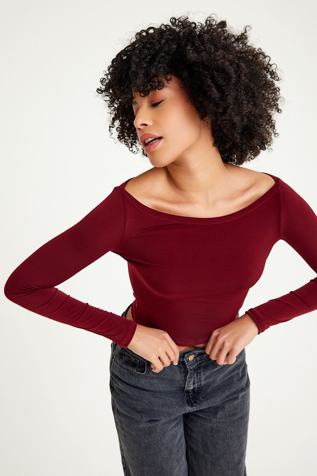 Mh Kayık Yaka Bordo Body