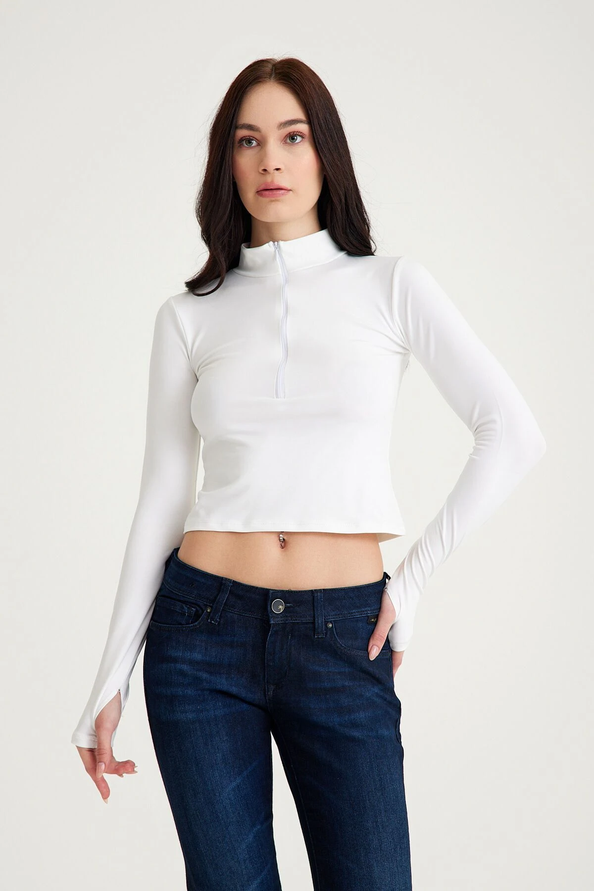 Mh Yarım Fermuarlı Dik Yaka Crop