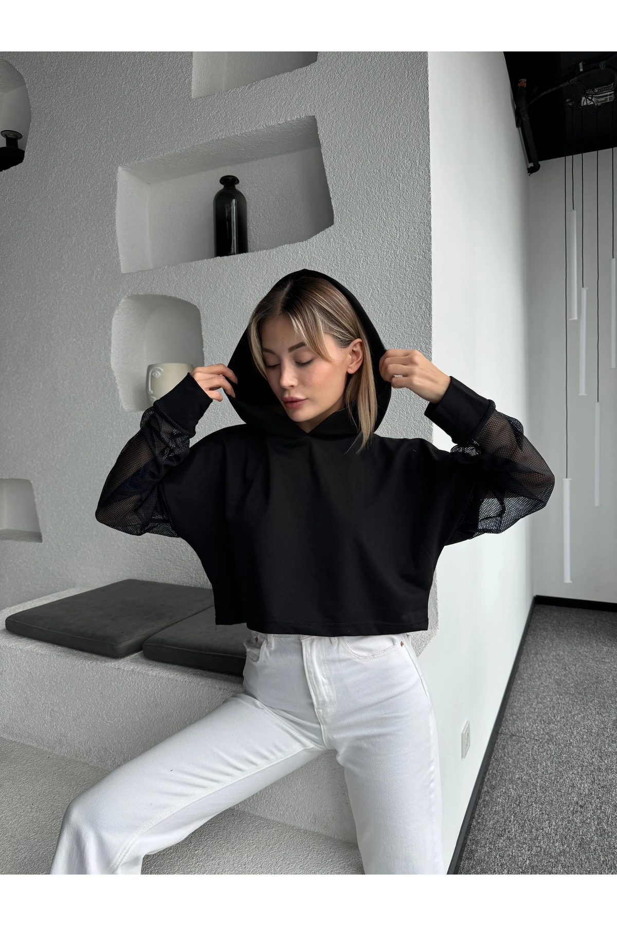 Mh File Deyalı Siyah Sweatshirt