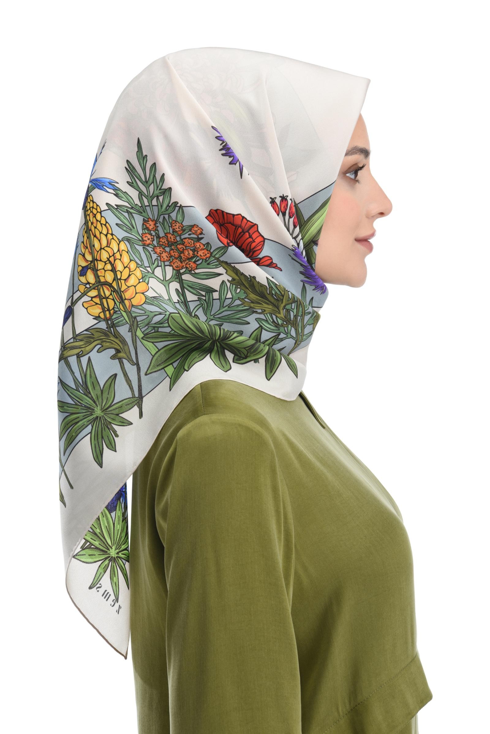 Desenli Twill Eşarp - Ekru