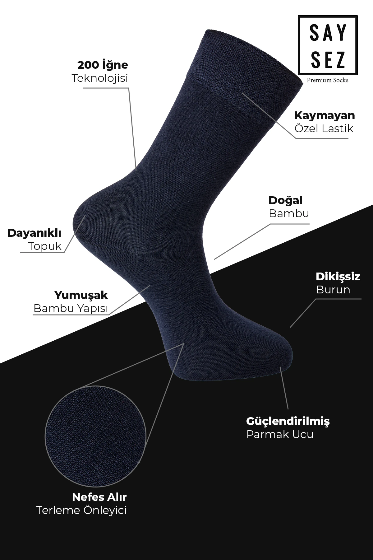Bambu Erkek Soket Uzun Düz Asorti Çorap Dikişsiz Premium Kutulu 6'lı (