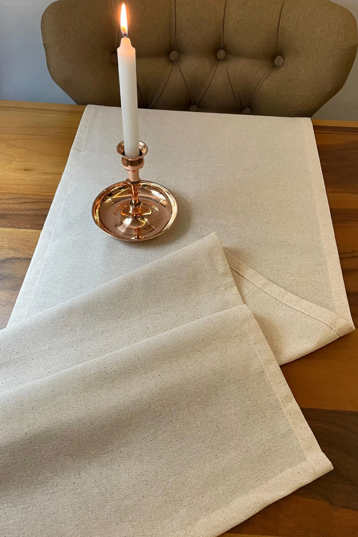 Düz Pamuk Keten Runner - Doğal bej - 40 x 150