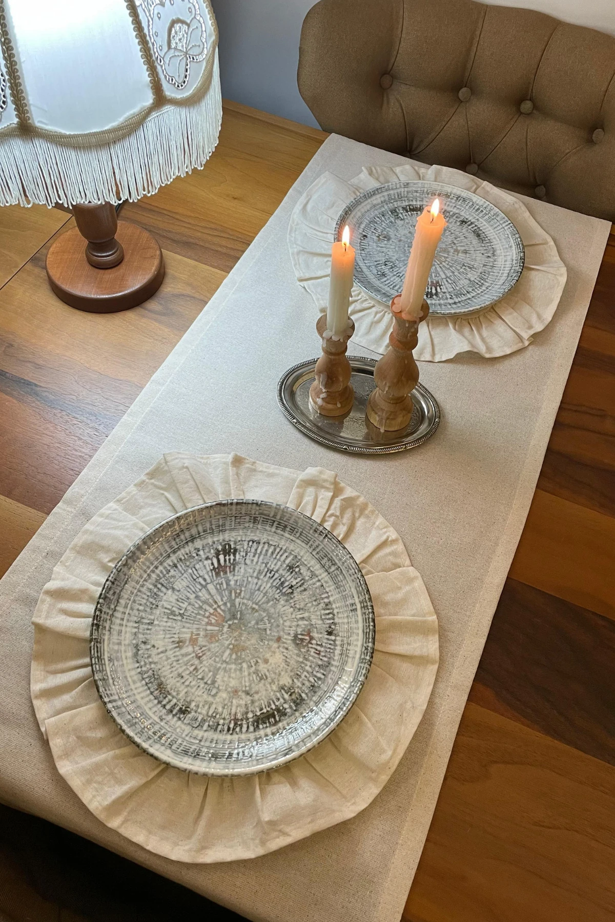 Düz Pamuk Keten Runner - Doğal bej - 40 x 150