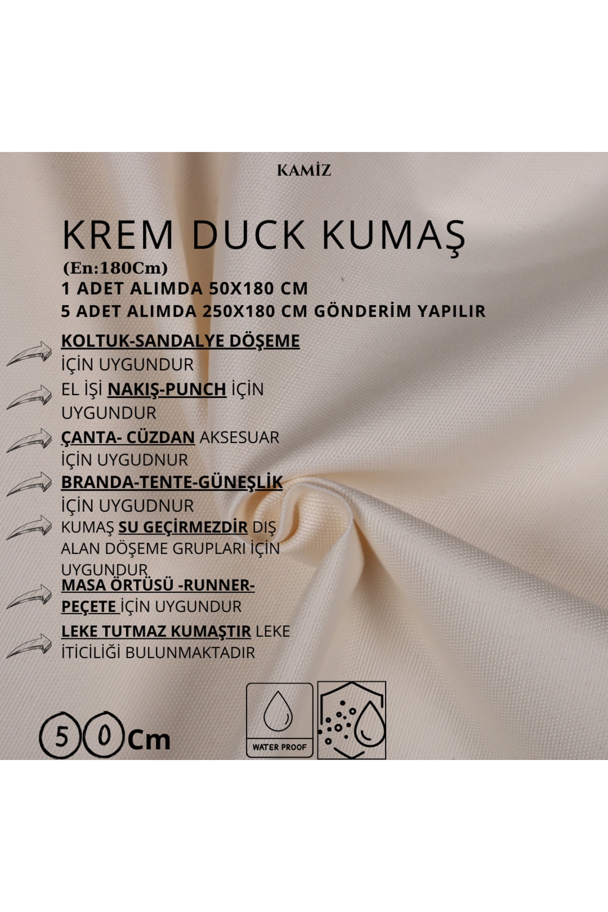 Çok Amaçlı Duck Kumaş (Döşemelik, Punch, Çanta) - Krem - 180 x 50