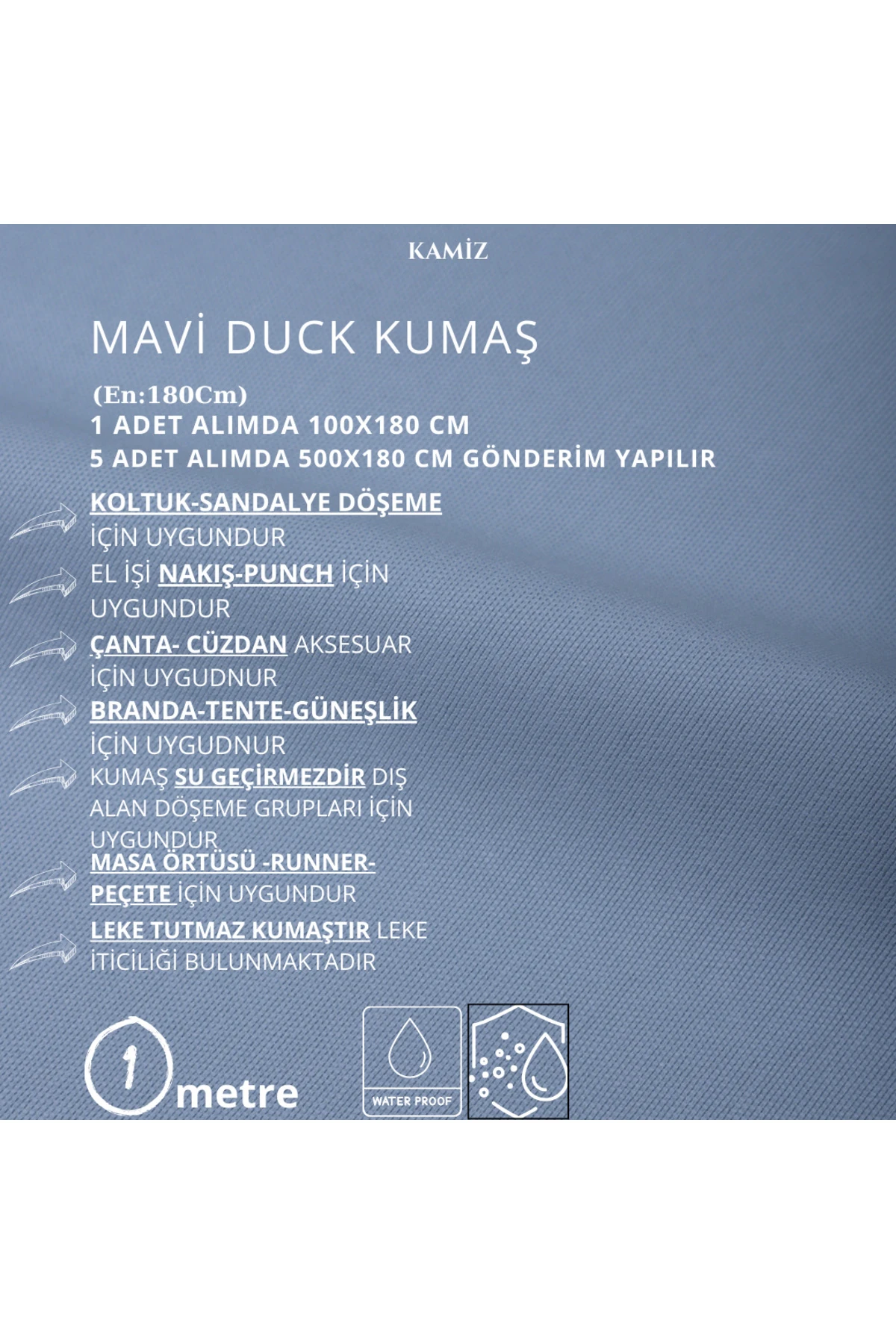 Çok Amaçlı Duck Kumaş (Döşemelik, Punch, Çanta) - Mavi - 100 x 180