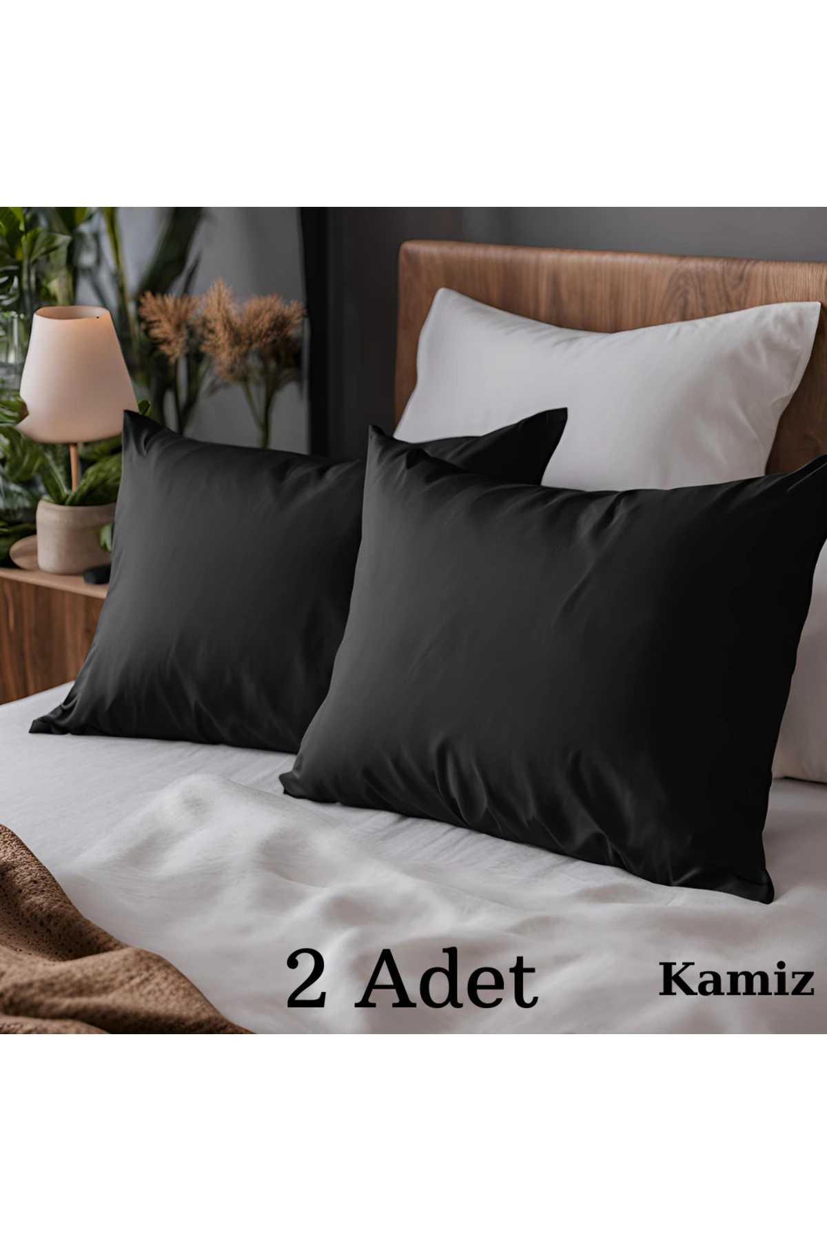 Pamuklu Yastık Kılıfı - 2 Adet - Siyah - 50 x 70