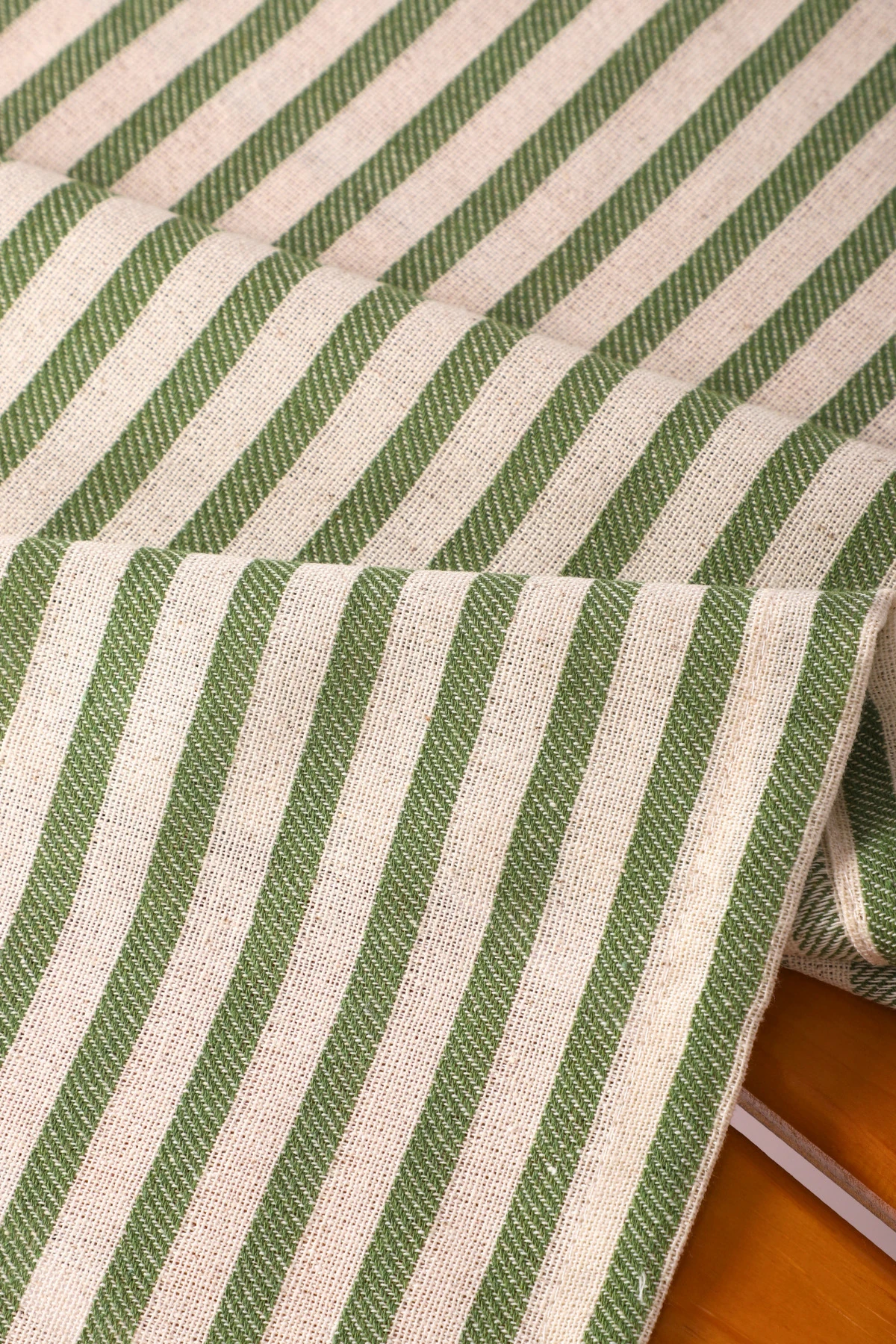 Zümrüt Yeşil Çizgili Keten Runner - Zümrüt Yeşili - 40 x 150