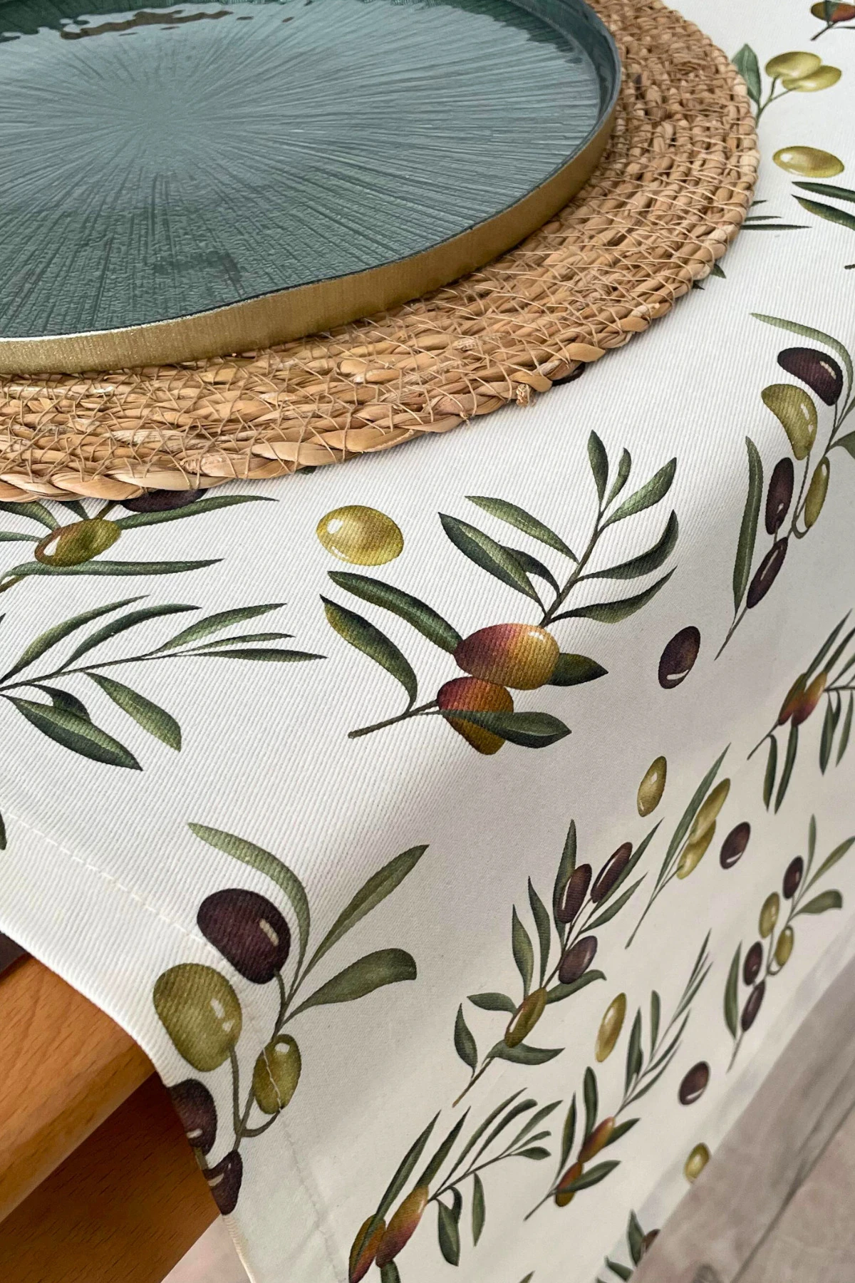 Zeytin Desenli Runner - Zeytin Yeşili - 40 x 150