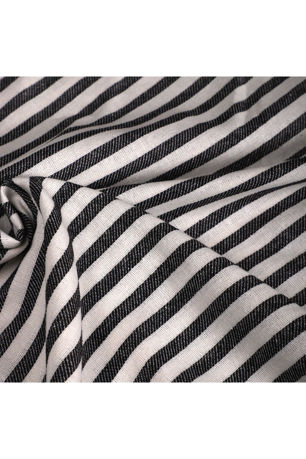 Yıkanmış Siyah Çizgili Keten Kumaş - Siyah - 100 x 230