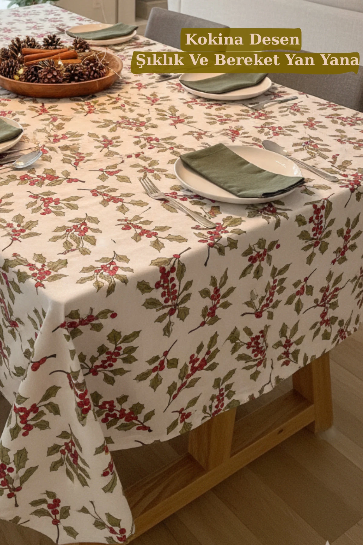 Kokina Desenli Masa Örtüsü (%100 Pamuk) - Çok Renkli - 160 x 260