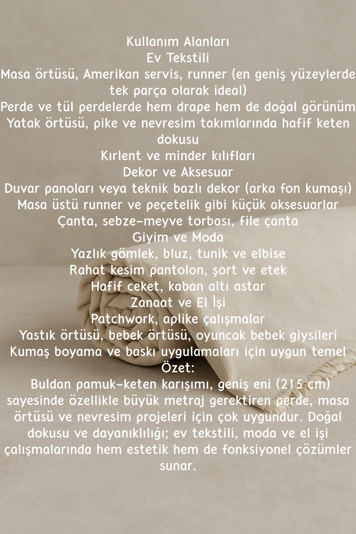 Yıkanmış Pamuk Keten Kumaş - Bej - 100 x 210