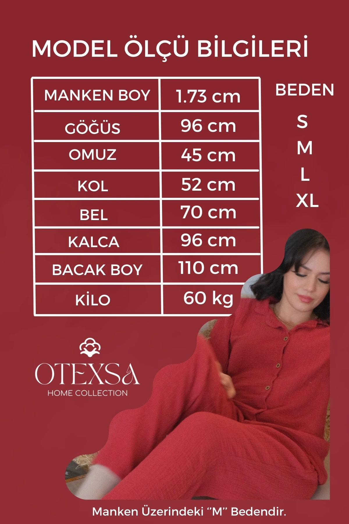 Doğal Pamuk Müslin Kadın Pijama Takımı (Uzun Kollu) - Bordo -