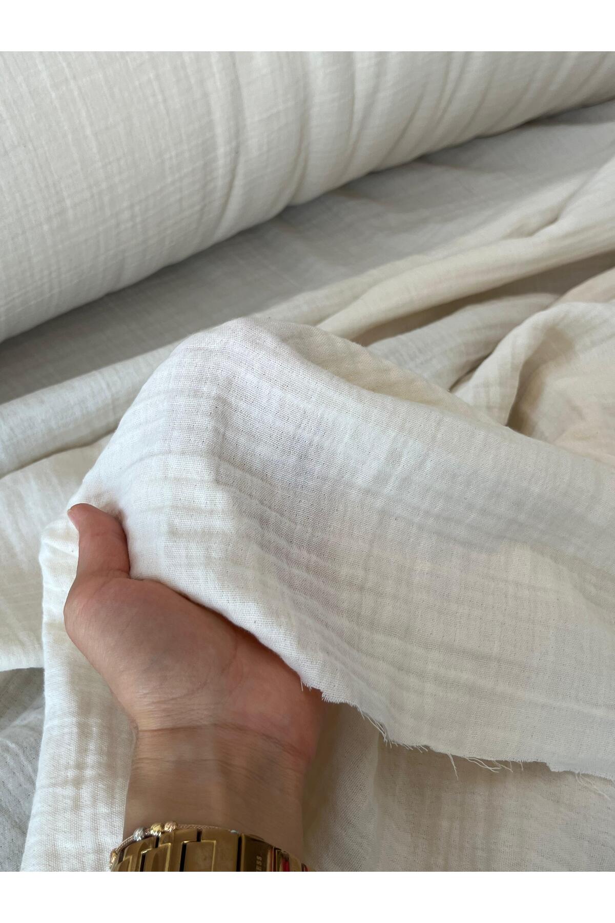 Çift Kat Müslin Kumaş (%100 Pamuk, 100x180 cm) - Ekru - 100 x 180