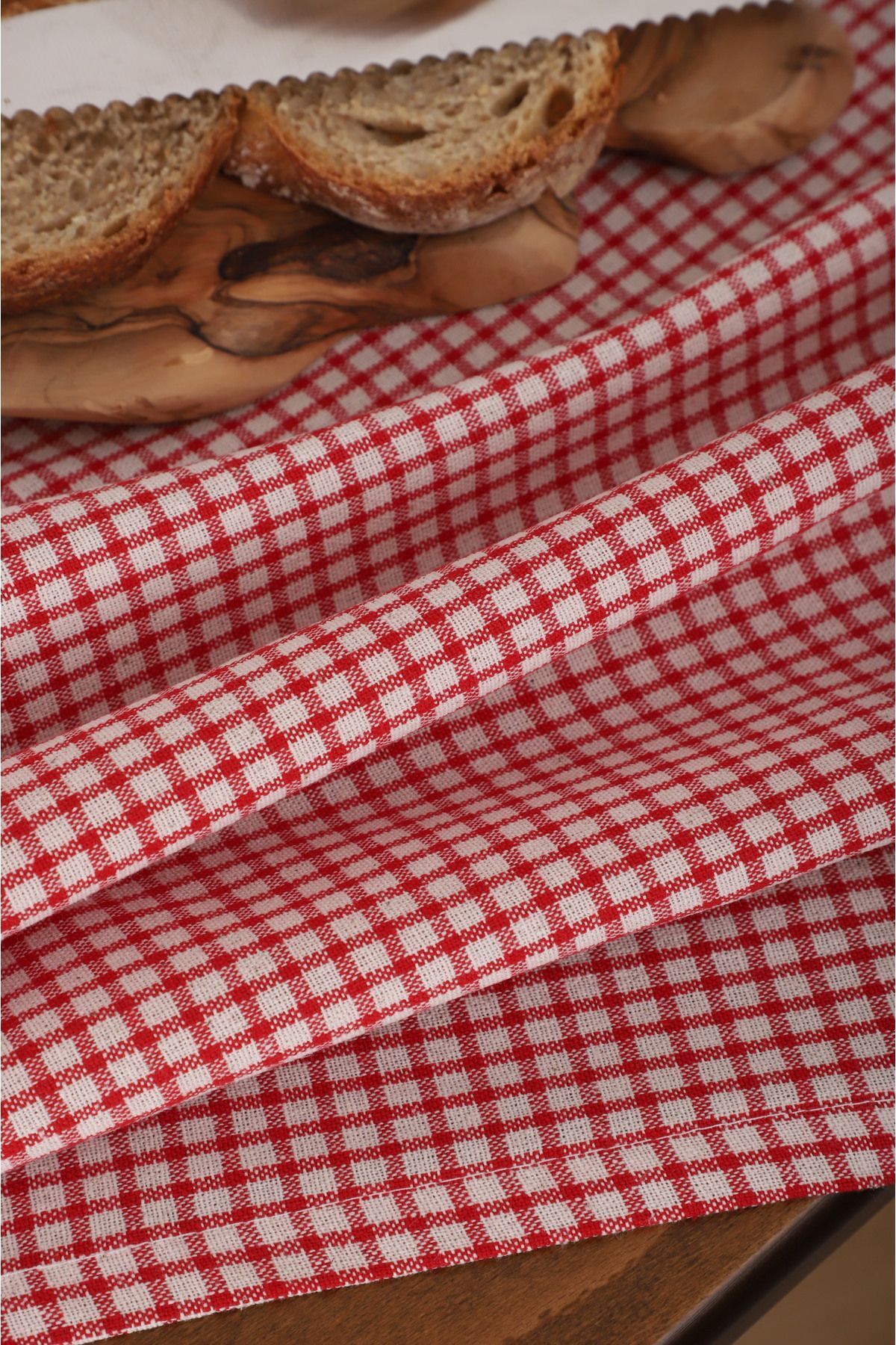 Kırmızı Pötikareli Keten Runner - Kırmızı - 40 x 150