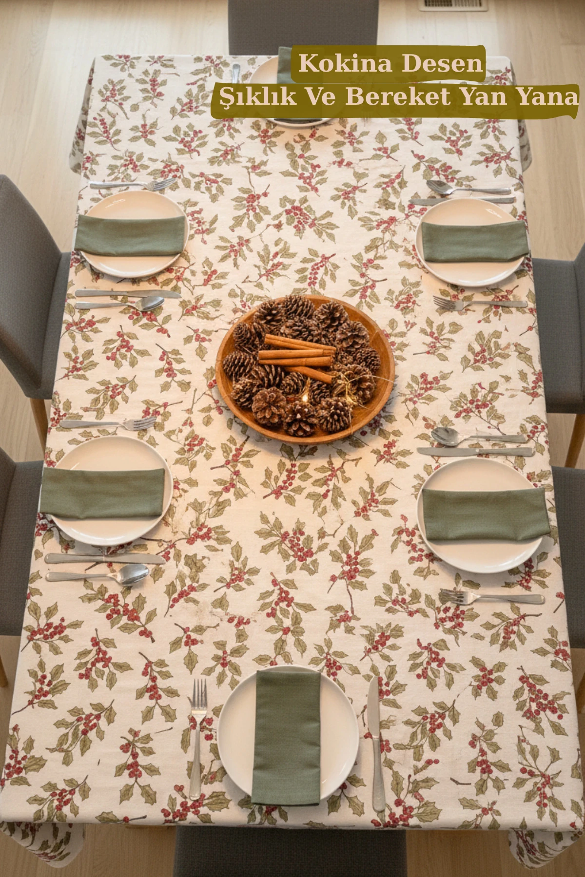 Kokina Desenli Masa Örtüsü (%100 Pamuk) - Çok Renkli - 160 x 260