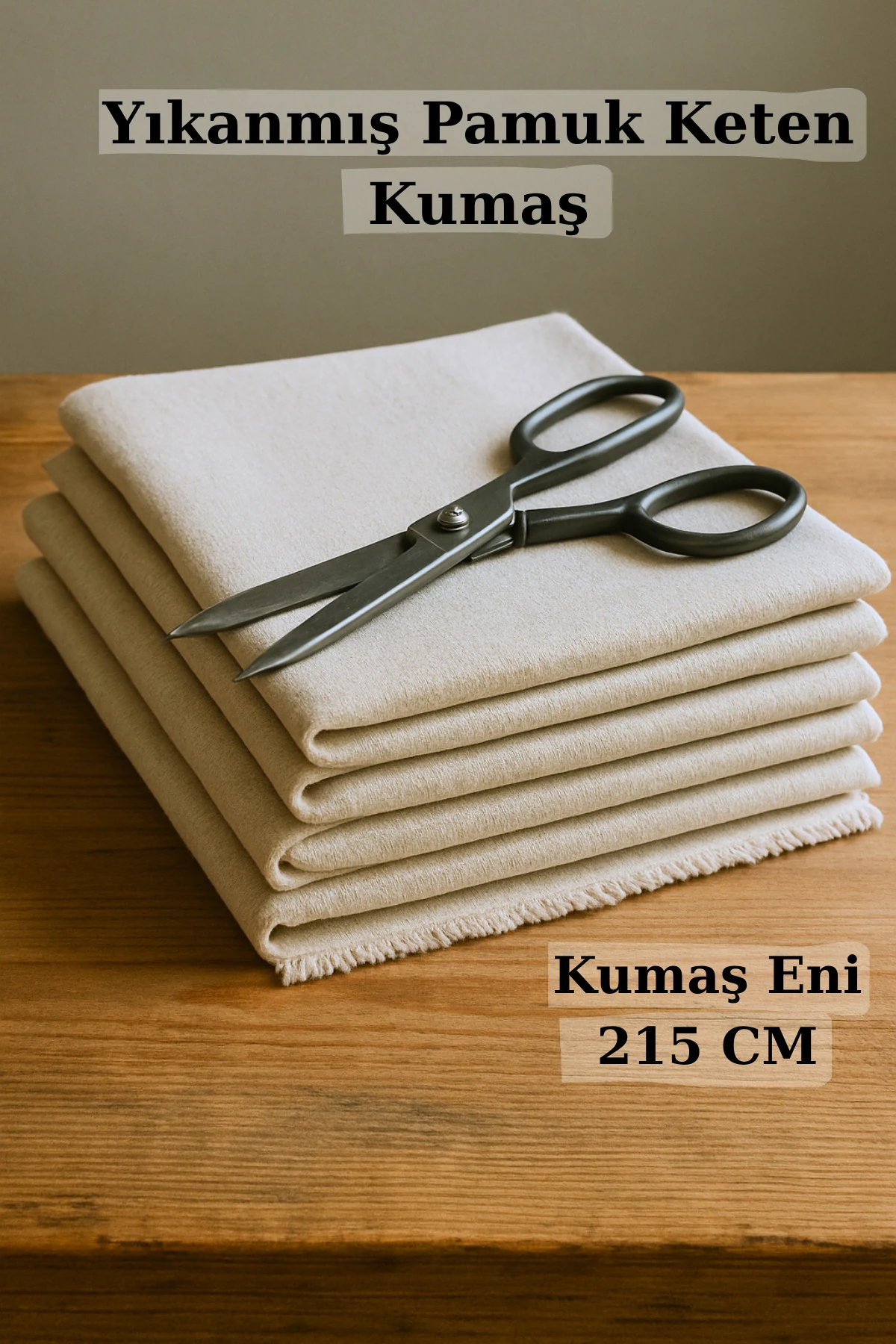 50 Metre Yıkanmış Pamuk Keten Kumaş - Bej - 100 x 210