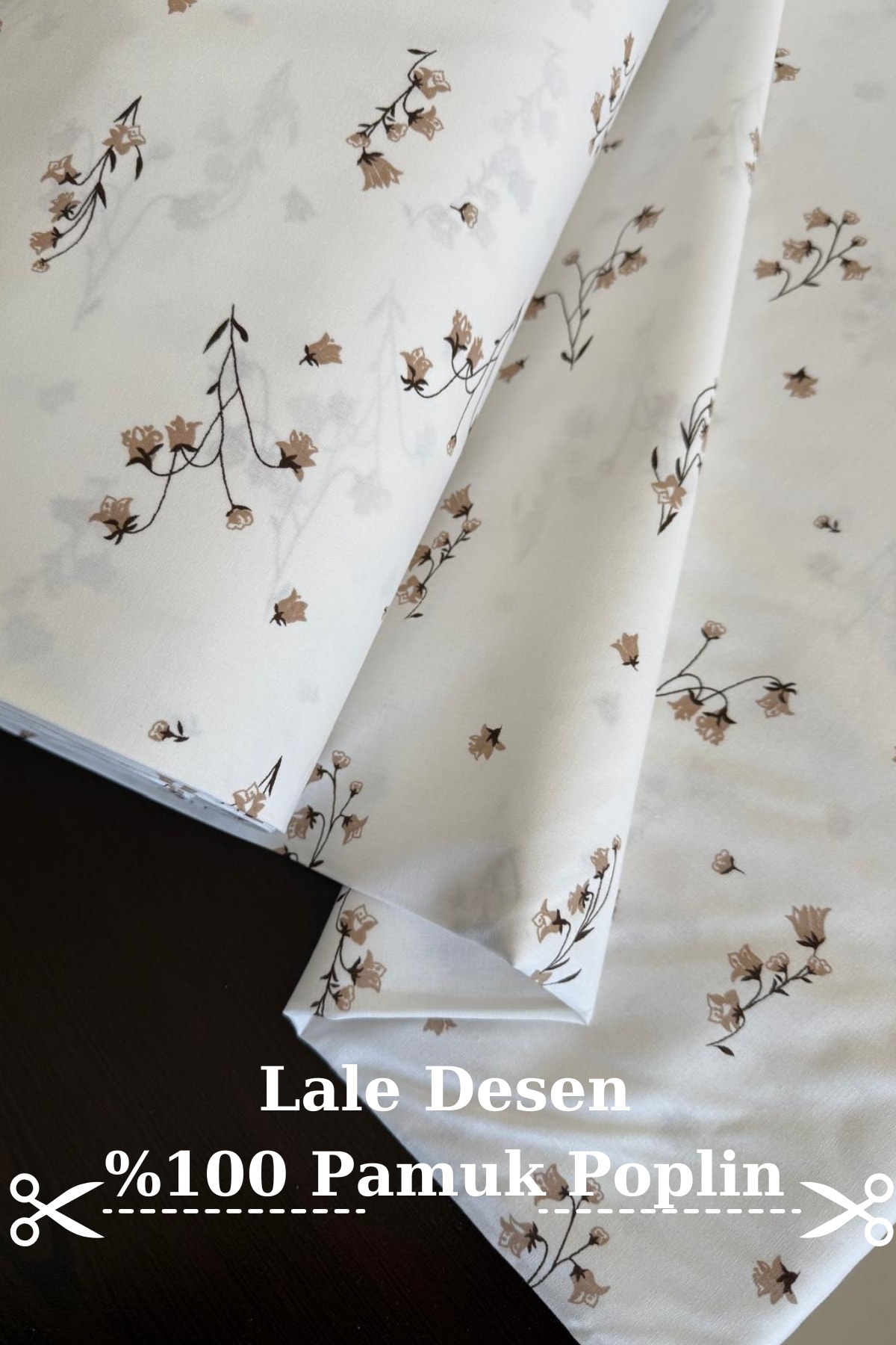 Lale Baskılı Poplin Kumaş - Beyaz - 100 x 240