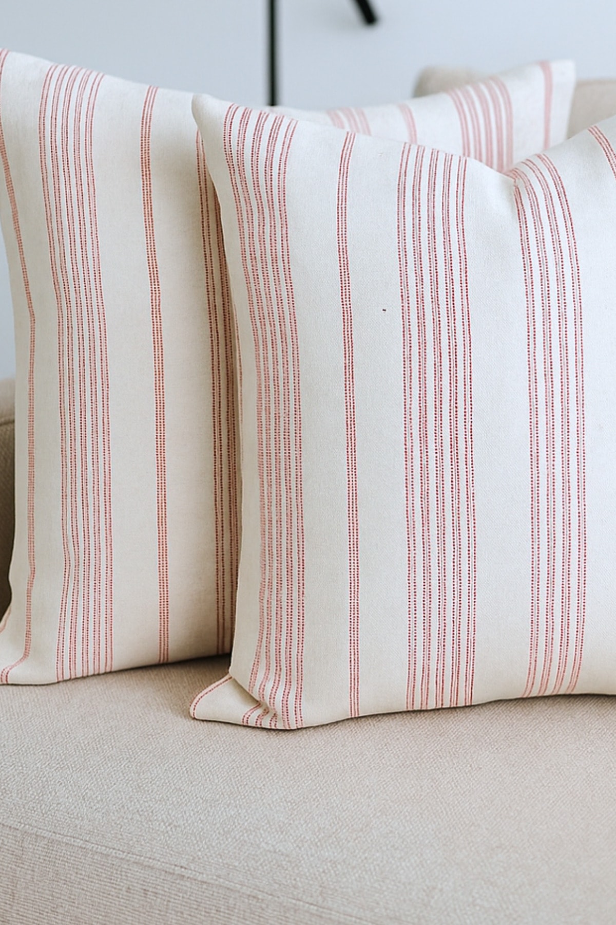 Çizgili Pamuk Keten Kırlent Kılıfı (2'li Set) - Bordo - 43 x 43