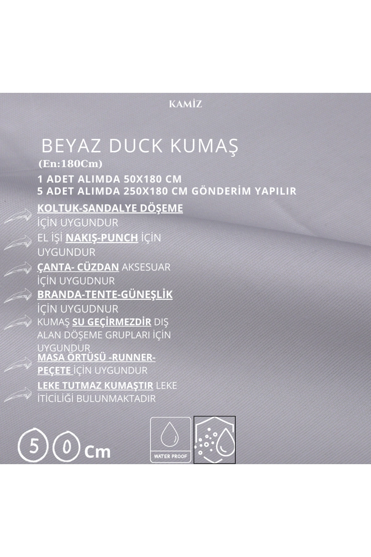 Çok Amaçlı Duck Kumaş (Döşemelik, Punch, Çanta) - Beyaz - 180 x 50