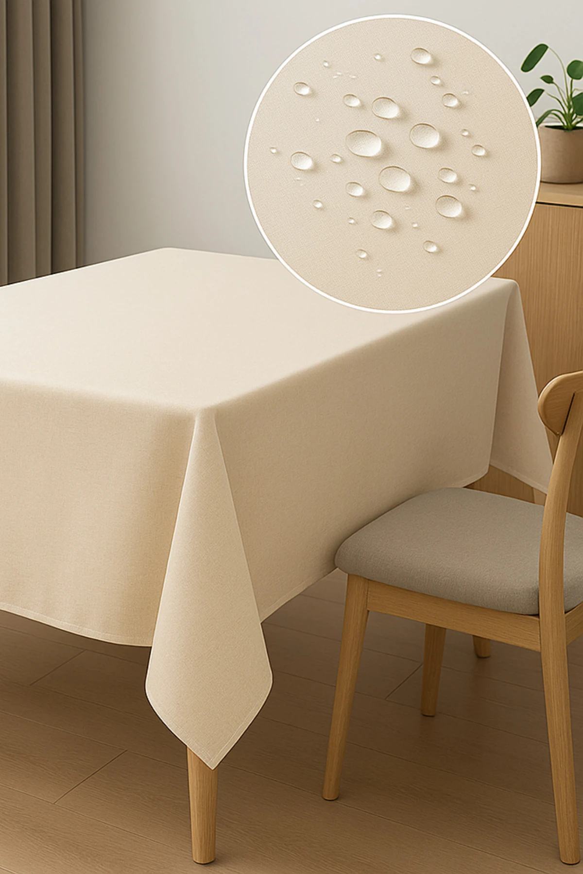 Leke Tutmaz Duck Kumaş Masa Örtüsü - Ekru - 160 x 220