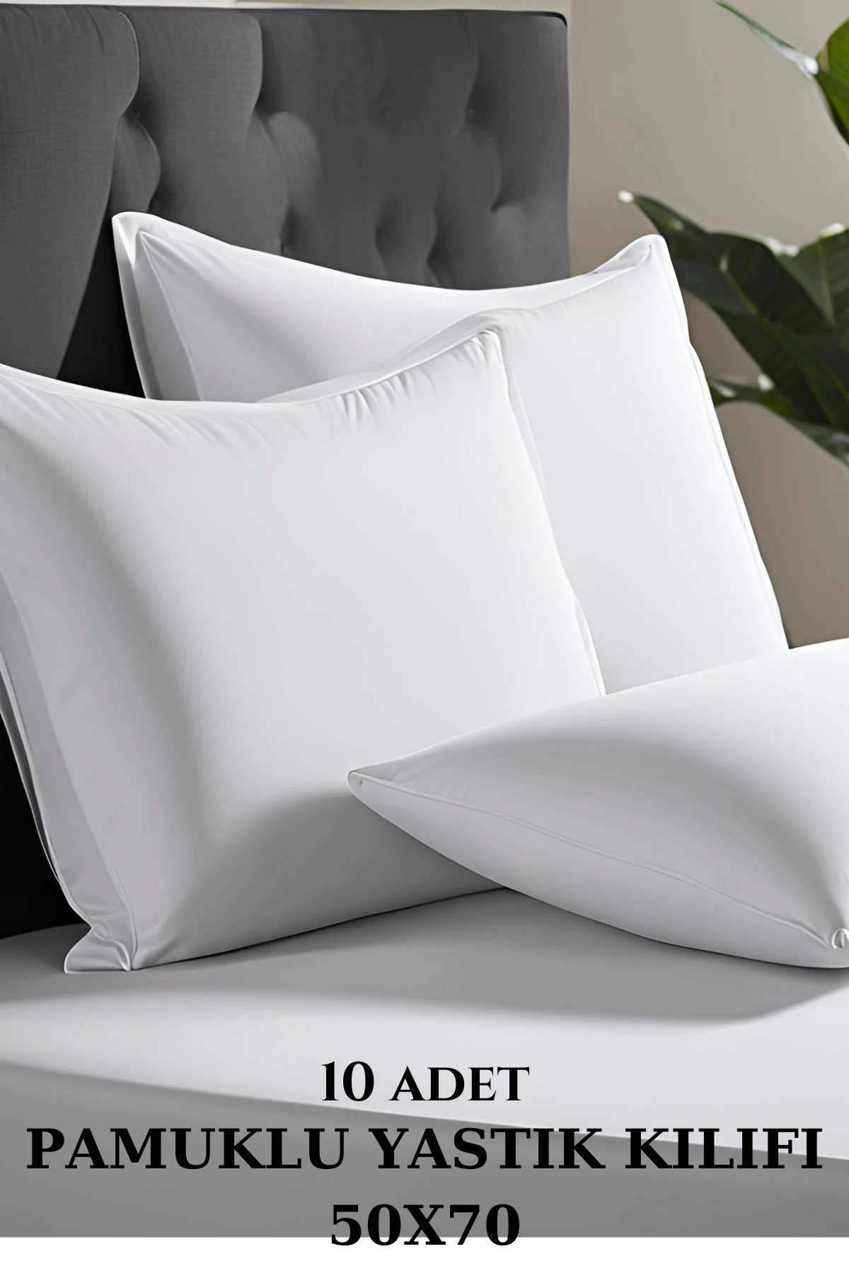 Pamuklu Yastık Kılıfı - 10 Adet - Beyaz - 50 x 70