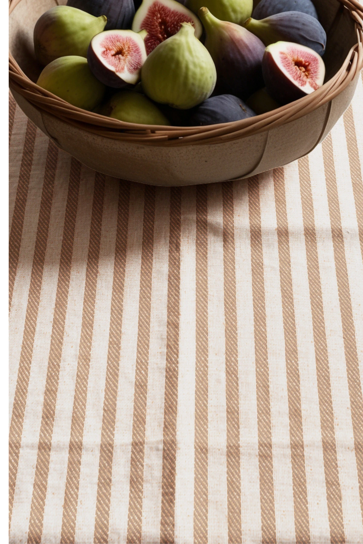 Açık Kahve Çizgili Keten Runner - Kahverengi - 40 x 150