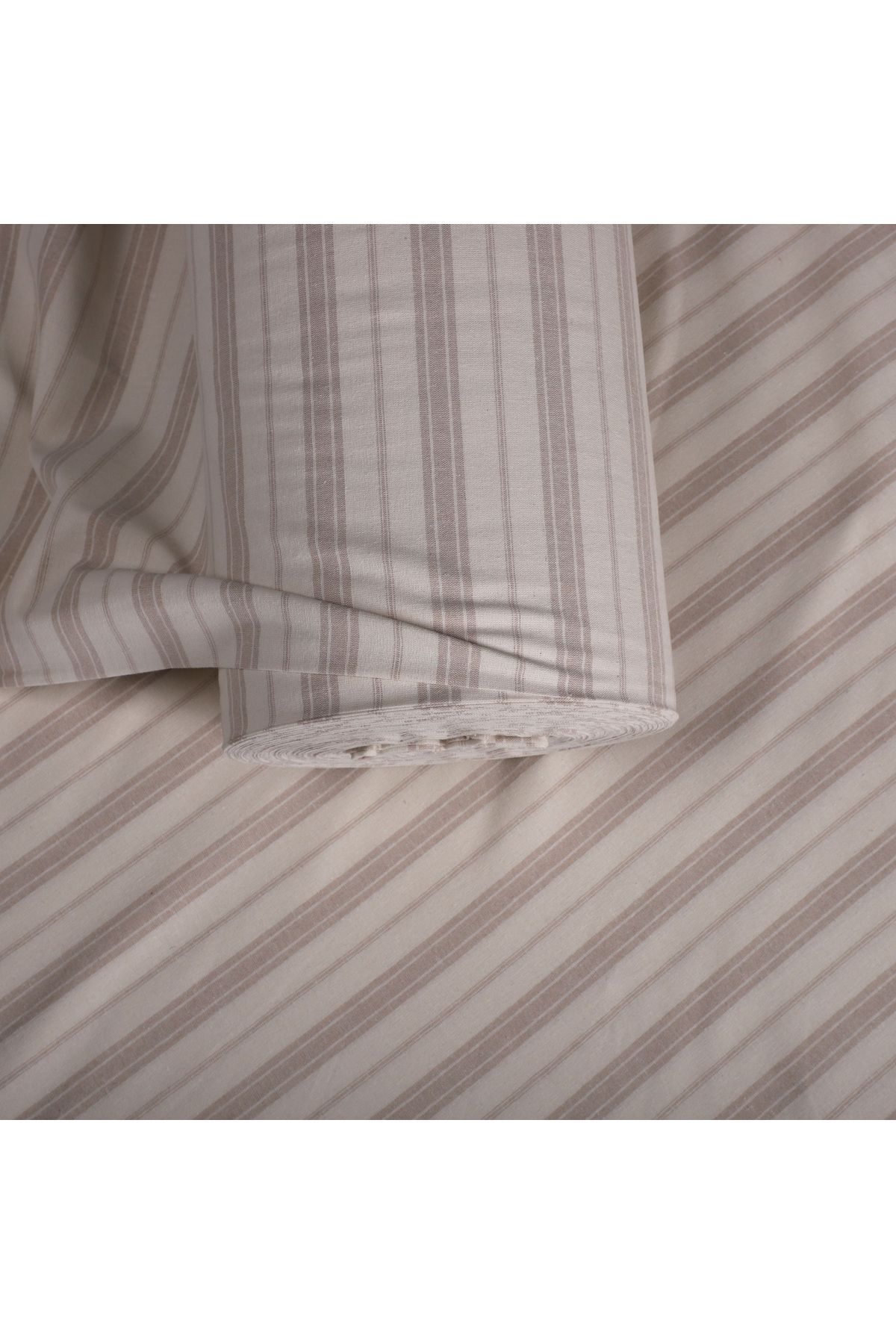 Çizgili Keten Kumaş - Sütlü Kahve - Kahverengi - 100 x 230