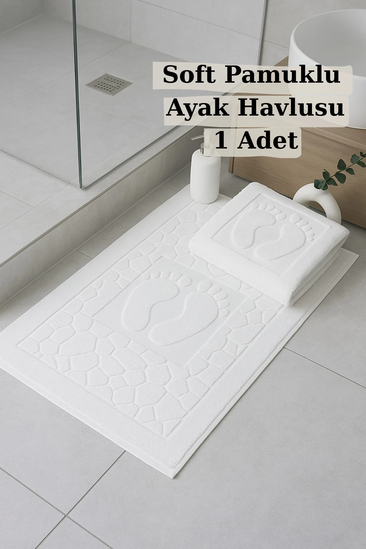 Soft Pamuklu Banyo Paspası / Ayak Havlusu - Beyaz - 50 x 70