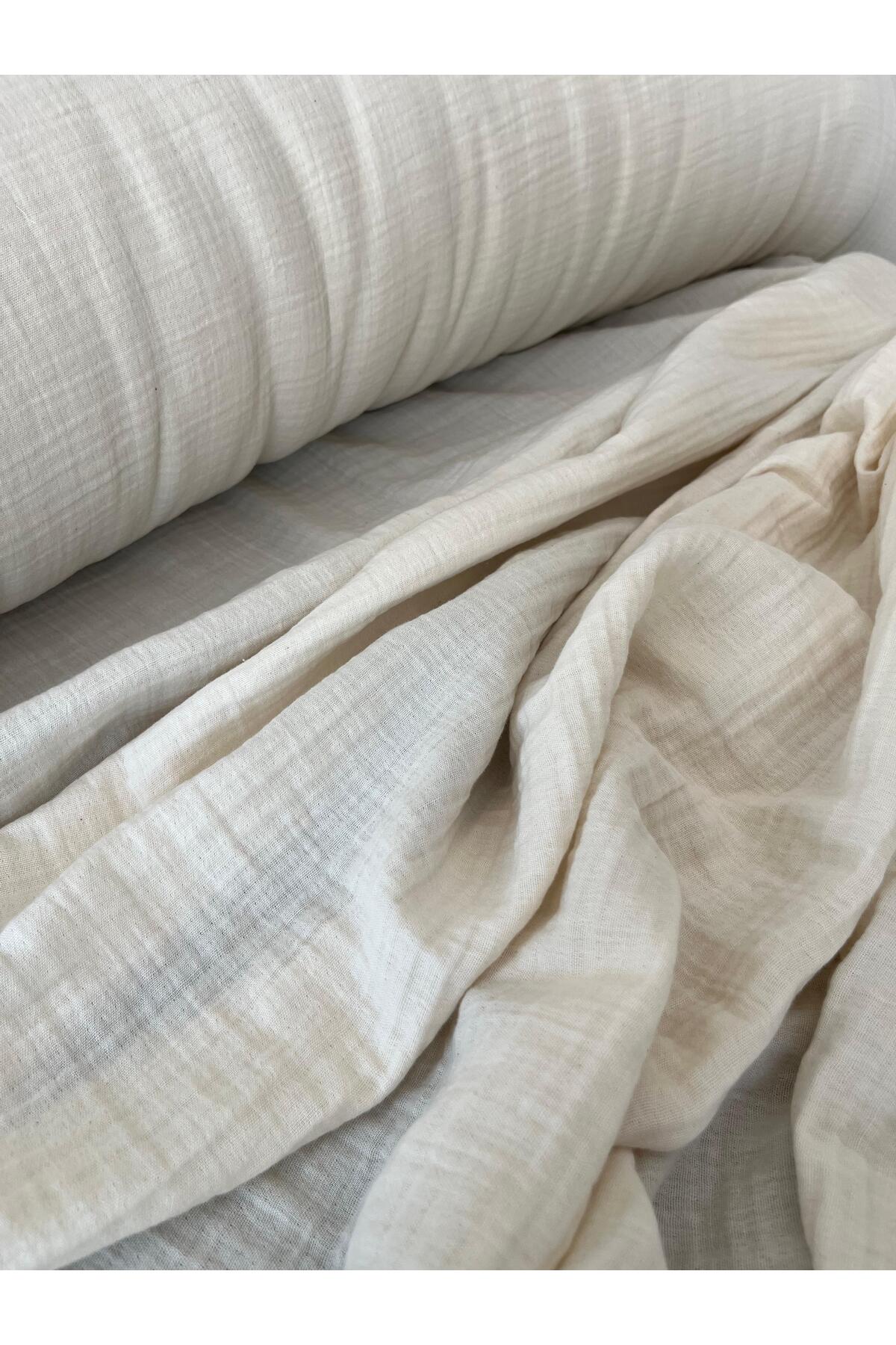 Çift Kat Müslin Kumaş (%100 Pamuk, 100x180 cm) - Ekru - 100 x 180