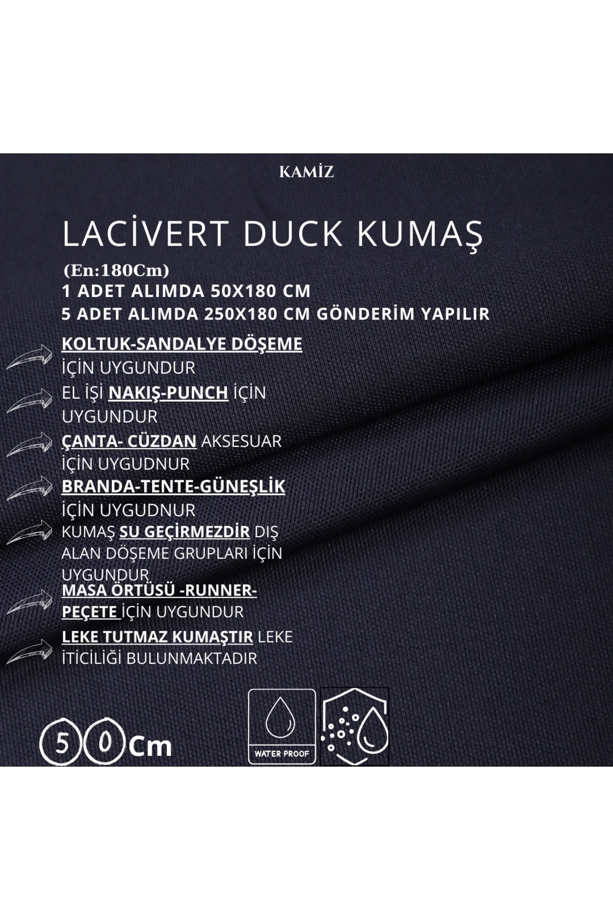Çok Amaçlı Duck Kumaş (Döşemelik, Punch, Çanta) - Lacivert - 180 x 50
