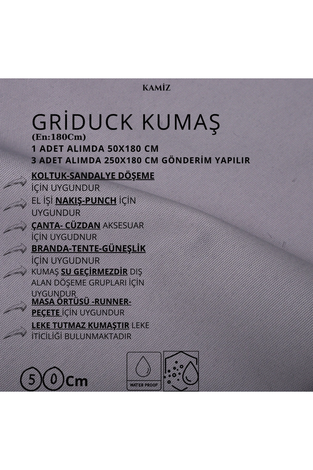 Çok Amaçlı Duck Kumaş (Döşemelik, Punch, Çanta) - Gri - 180 x 50