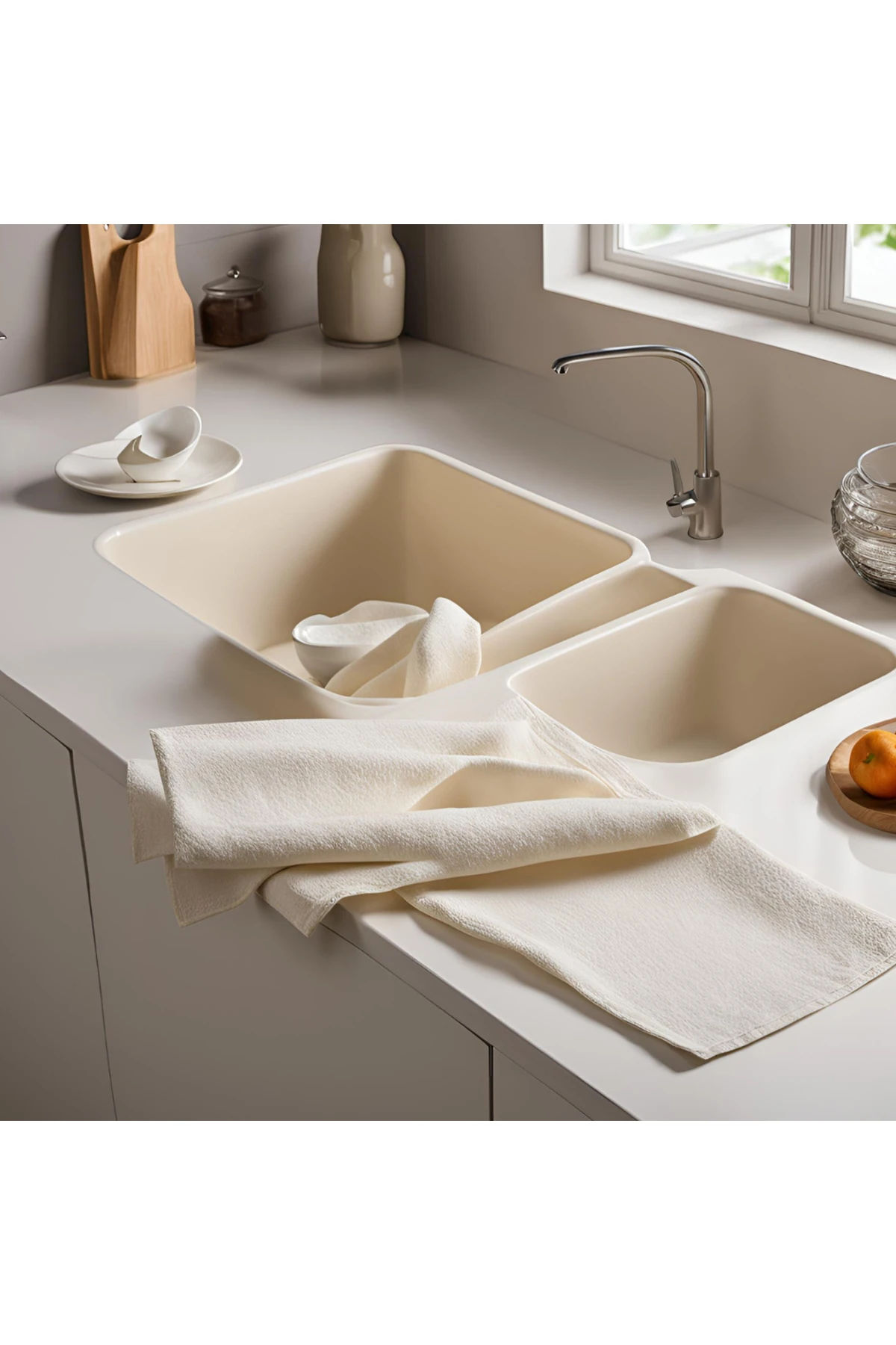 Müslin Mutfak Havlusu / Kurulama Bezi (2 Adet) - Ekru - 30 x 50