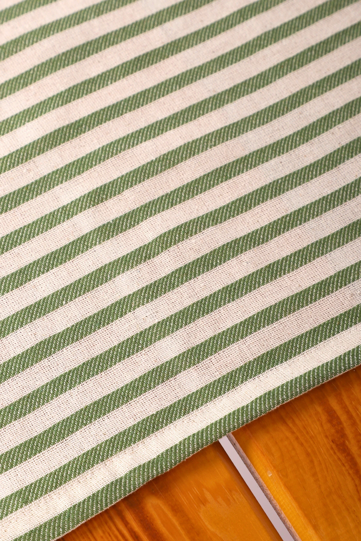 Zümrüt Yeşil Çizgili Keten Runner - Zümrüt Yeşili - 40 x 150