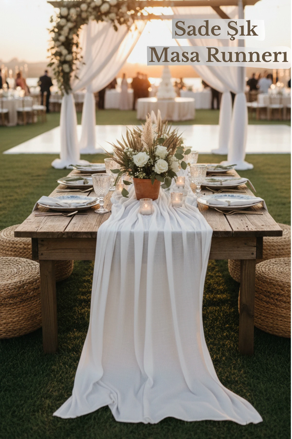 Püsküllü Bohem Runner Masa Örtüsü (%100 Pamuk) - Beyaz - 90 x 200