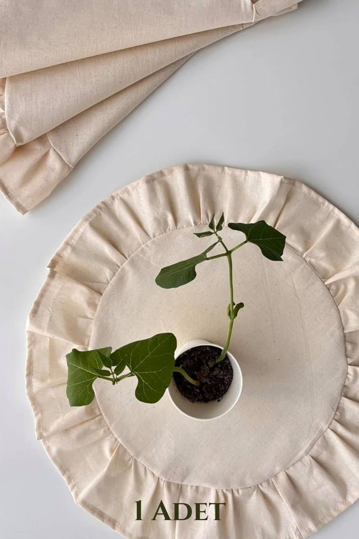 Fırfırlı Keten Yuvarlak Supla - Bej - 40 x 40